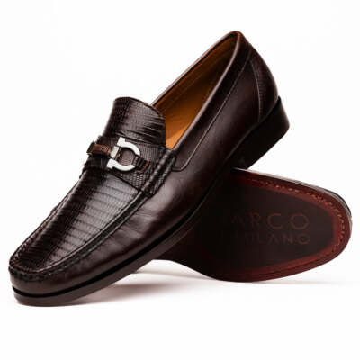 NEW Marco Di Milano Fashion SlipOn Dress Shoes Genuine Lizard Leather Enzo Brown