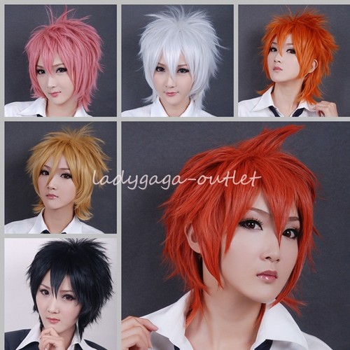 Unisex Anime Cosplay Wig Short Shaggy Pixie Straight Costume Wig Blonde White Pw