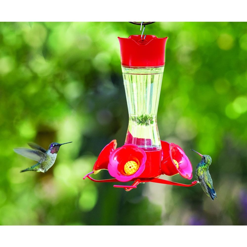 Hummingbird Feeder 8 oz. Pinch Waist Red Hanging Easy Fill Garden Perch Yard