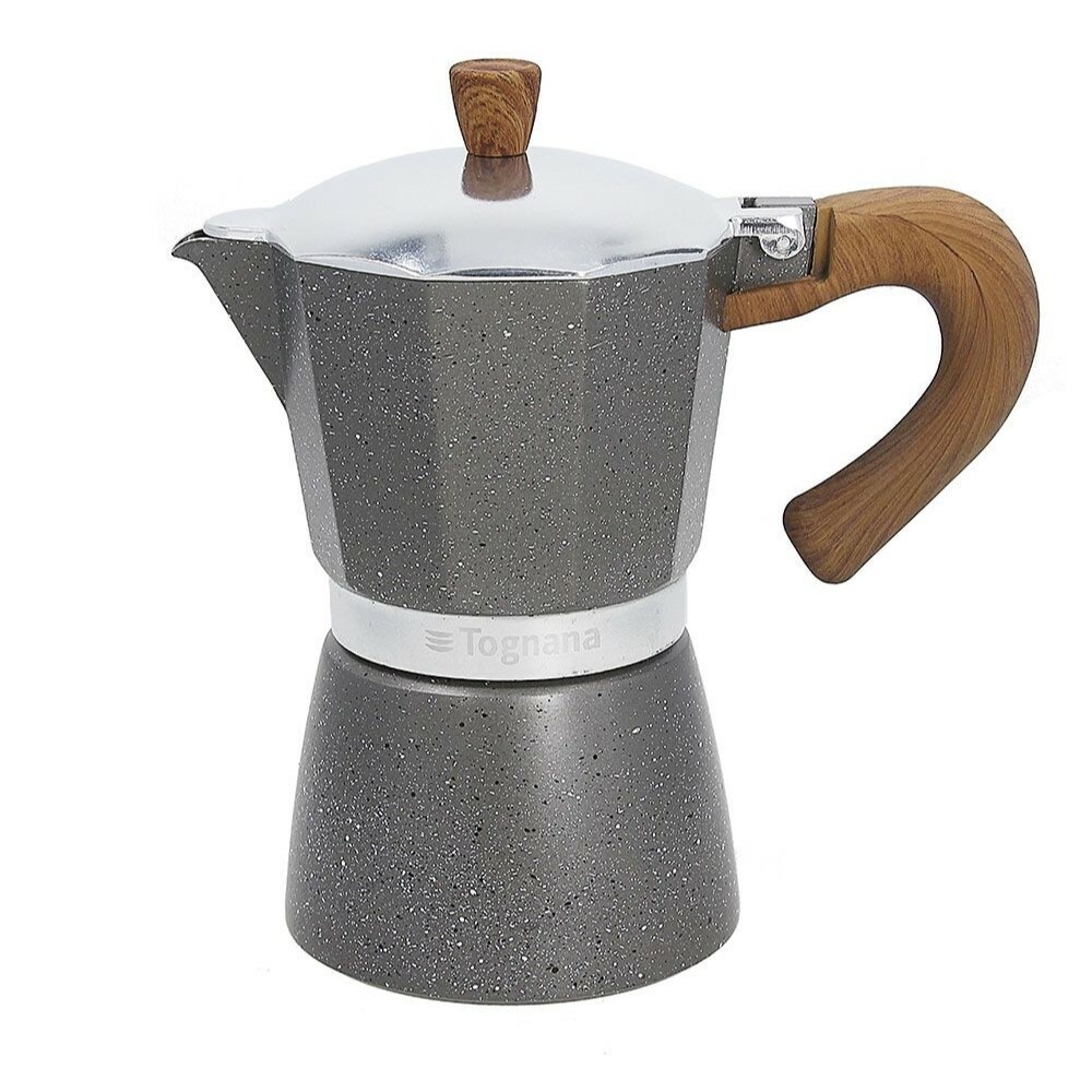 Tognana Stone & Wood 6 Cup Aluminum Stovetop Espresso Coffee Maker / Moka Pot