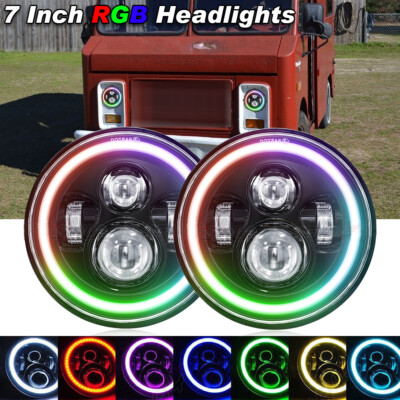 Pair 7'' Round LED Headlights Hi-Low Beam RGB Halo for chevrolet P10 P20 P30 Van