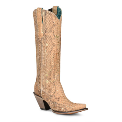 Corral Ladies Full Python Snip Toe Nude Tall Pull On Boots A4295