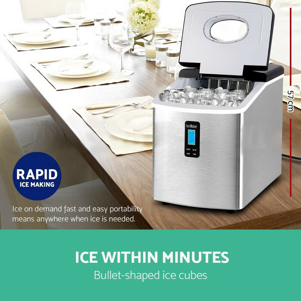 Devanti Ice Maker Machine Commercial Stainless Steel Portable Ice Cube
