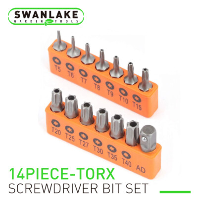 14-Piece Tamper Resistant Star Bits S2 Steel T5 - T40 Security Torx Bit Set ADP