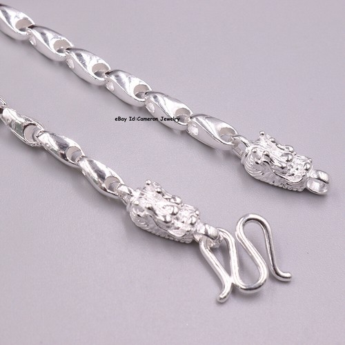 Pure S999 Fine Silver Chain Men 4mm Unique Dragon Link