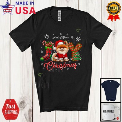 Joy Christmas; Lovely Custom Name Santa Pomeranian; X-mas Sock Snowing T-Shirt
