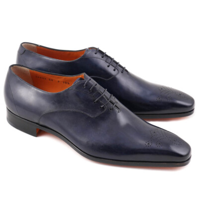 Pre-owned Santoni $1100  Fatte A Mano Navy Blue Medallion Tip Balmoral Us 11.5 Shoes