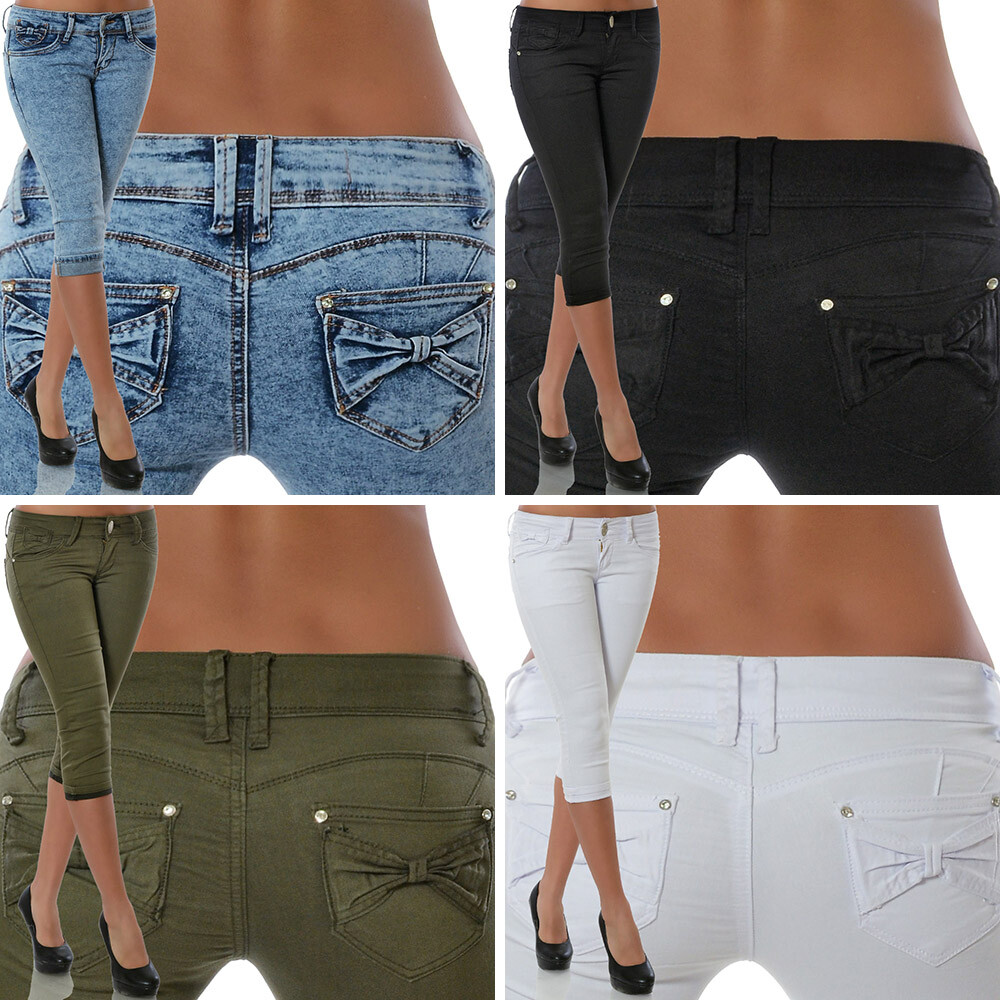 Damen Capri Jeans Kurze Hose Stretch Hüftjeans Hüfthose Bermuda 3/4 Shorts Denim