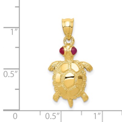 Pre-owned Skyjewelers Real 14kt Yellow Gold Turtle With Ruby Eyes Pendant