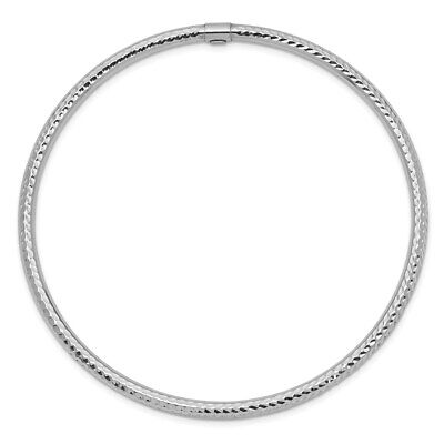 Pre-owned Skyjewelers Real 14kt White Gold 3mm Diamond-cut Slip-on Bangle