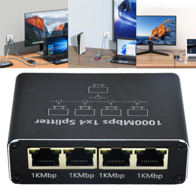 Ethernet Splitter 1000Mbps LAN Network Internet 1 to 4 Out Adapter RJ45 Gigabit