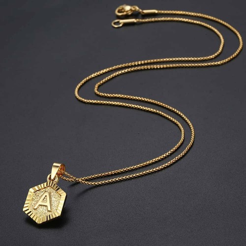 Hexagon A-Z Gold Plated 14k Initial Letter Pendant Necklace