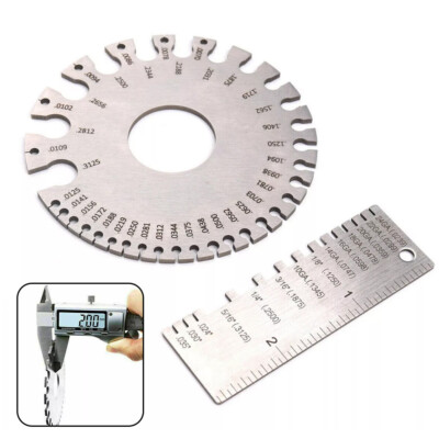 2pcs Round Wire Gauge Measuring Tool Thickness Diameter Gage Sheet Metal Gauge