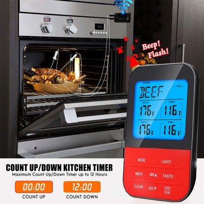 Wireless Digital Meat Thermometer LCD Display Grill Thermometer with 2 Probes
