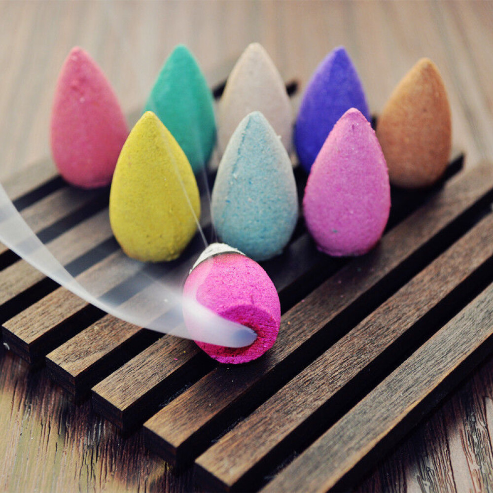 50PCS Backflow Incense Burner Cones Mixed Color Flower Flavor Smoke