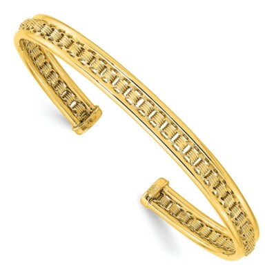 Pre-owned Superdealsforeverything Real 14kt Yellow Gold Polished & Textured Cuff Bangle; 7.25 Inch