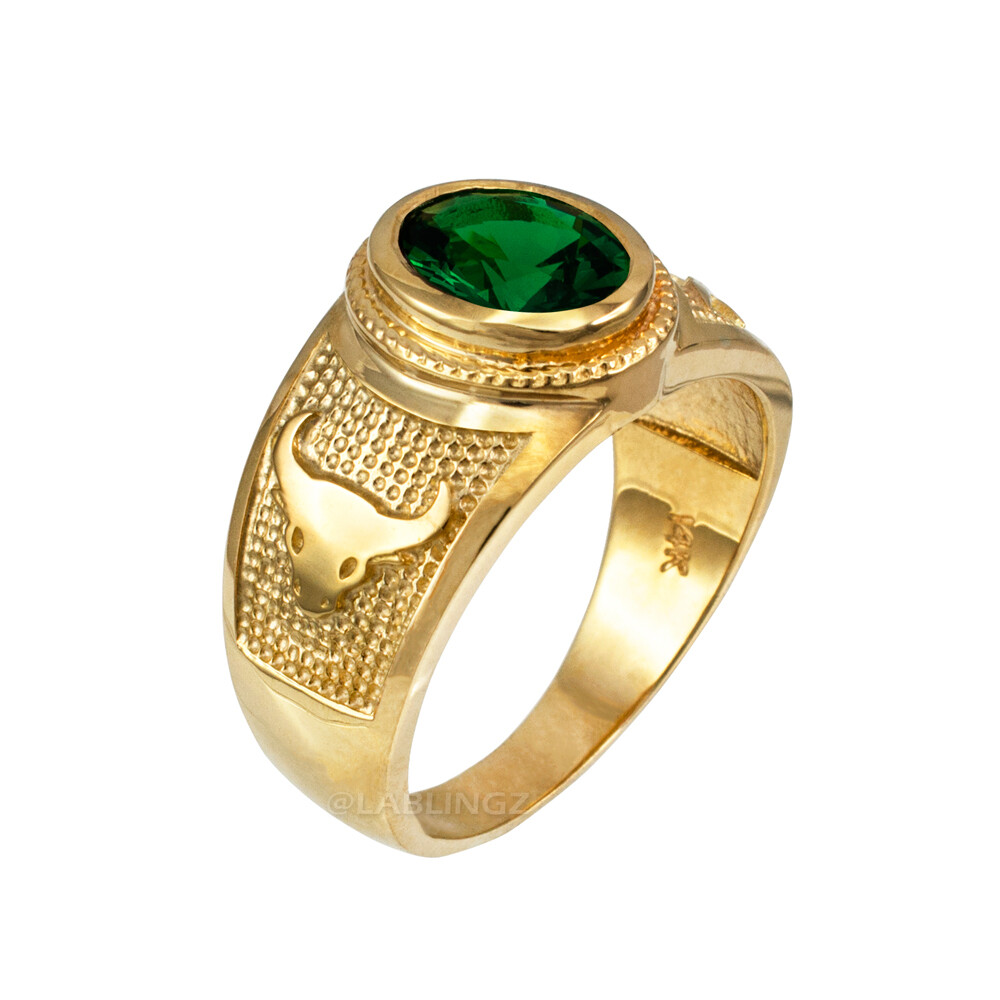 Pre-owned La Blingz 10k Gold Taurus Zodiac Sign May Birthstone Green Cz Ring In Yellow Gold