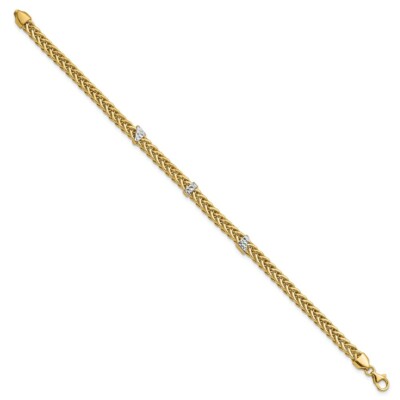 Pre-owned Superdealsforeverything Real 14kt & White Rhodium Polished Diamond Cut Flat Wheat Bracelet