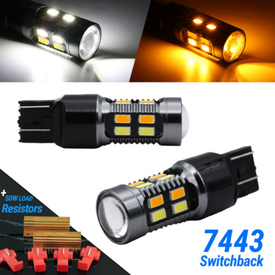 7443 7440 7444 LED Switchback White Amber DRL Turn Signal Light Bulb Resistors