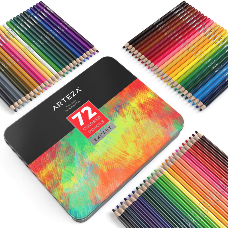 ARTEZA Colored Pencils, Professional Set of 72 Colors, Soft Wax-Based Cores, Ide