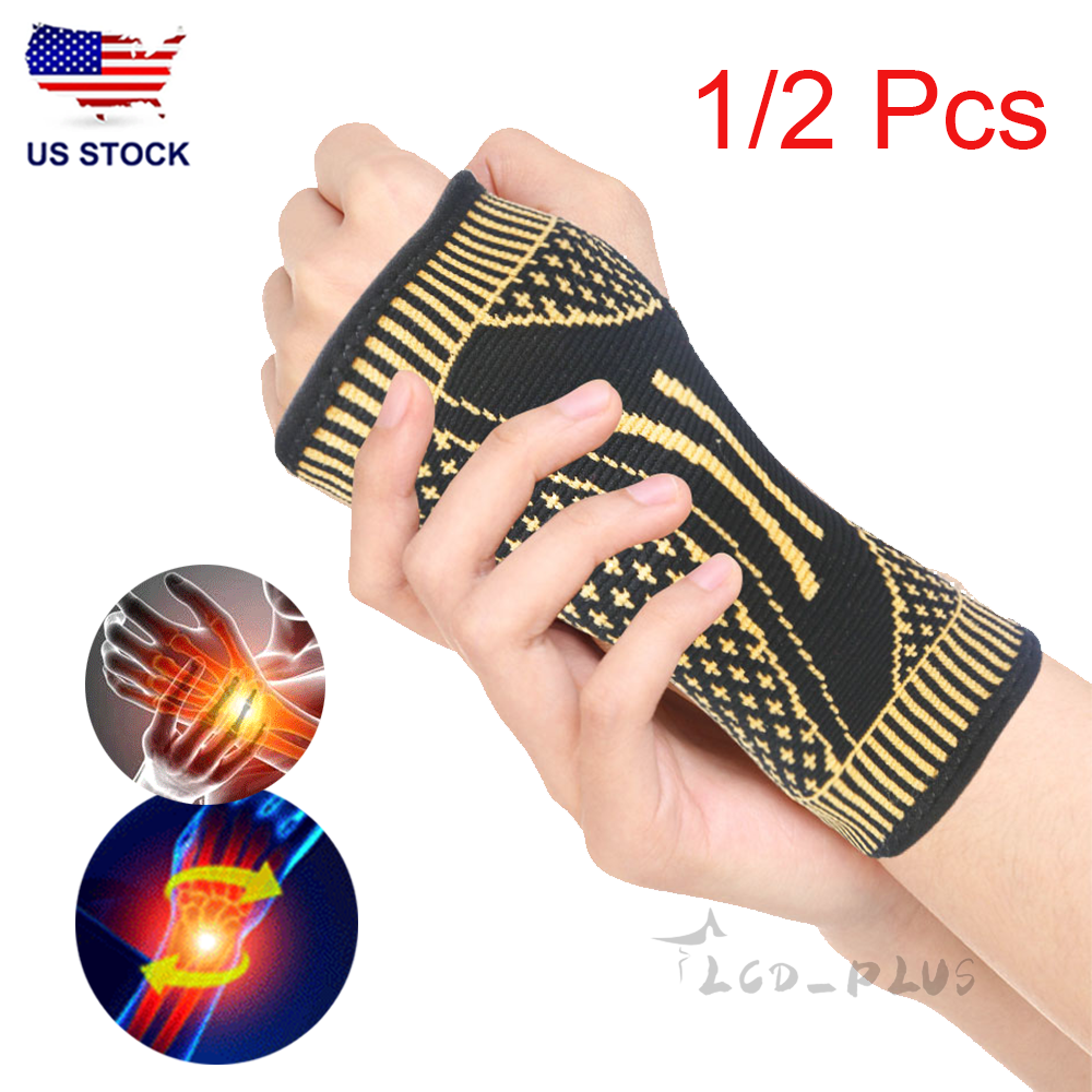 Copper Sports Wrist Hand Support Brace Splint Carpal Tunnel Sprain Arthritis US