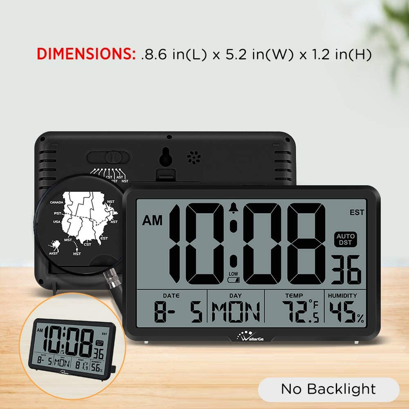 Auto Set Digital Wall Clock Battery Operated, Desk Clocks with Temperature, Humi
