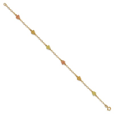 Pre-owned Superdealsforeverything Real 10kt Tri-color Gold Black Hills Roses Chain Bracelet; 7.5 Inch In Yellow
