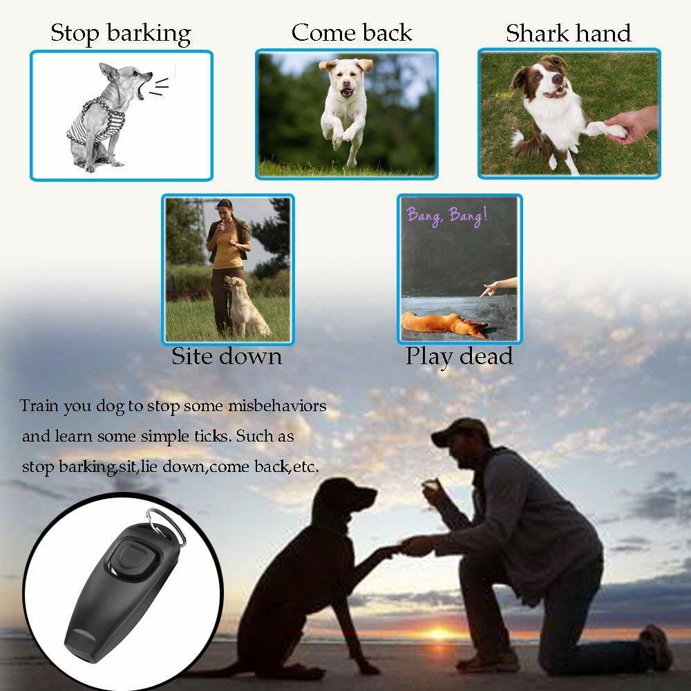 NEW Dog Puppy Cat Pet Click Clicker whistle Training Obedience 2 in 1 Black USA*