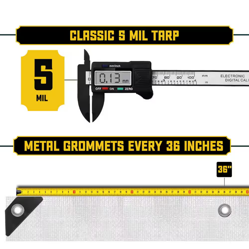 6 Ft. X 8 Ft. White 5 Mil Heavy Duty Polyethylene Tarp, Waterproof, UV Resistant