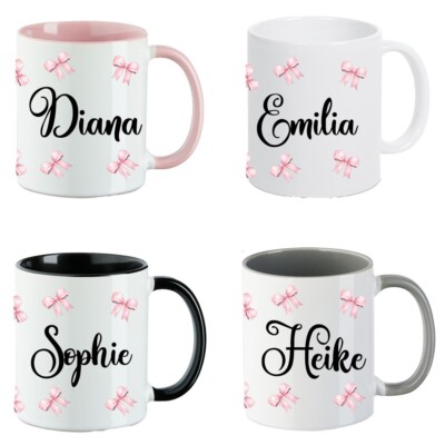 Tasse mit Wunschname – Individuell Geschenkidee Schleifen Motiv Alltag Rosa