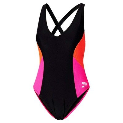 Puma 1Pc Mixed Media On Swimsuit Womens Black Casual Athletic 85925401