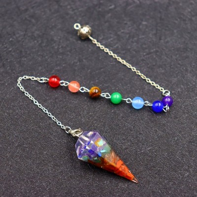 7 Chakra Natural Stone Pendulum Crystal Point Scrying Pendant Healing Gemstone -