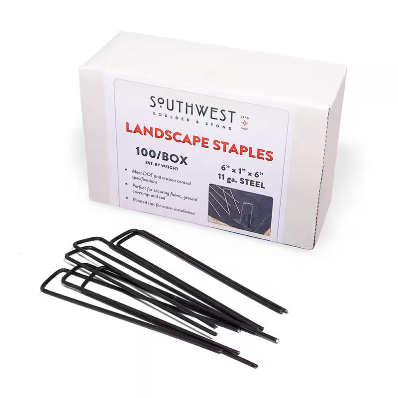Landscape Staples 6 Inch 11 Gauge Steel Garden Stakes Weed Barrier Pins 100 Pack