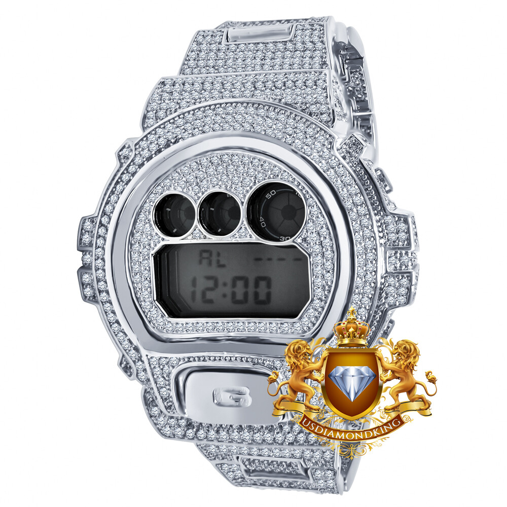 大流行中！ Authentic Gold White Diamond Simulated Mens Casio DW Shock G 時計