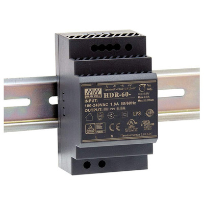 MEAN WELL HDR-60-24 Ultra Slim Step Shape 3SU DIN Rail Power Supply, 24 Volt, 2.