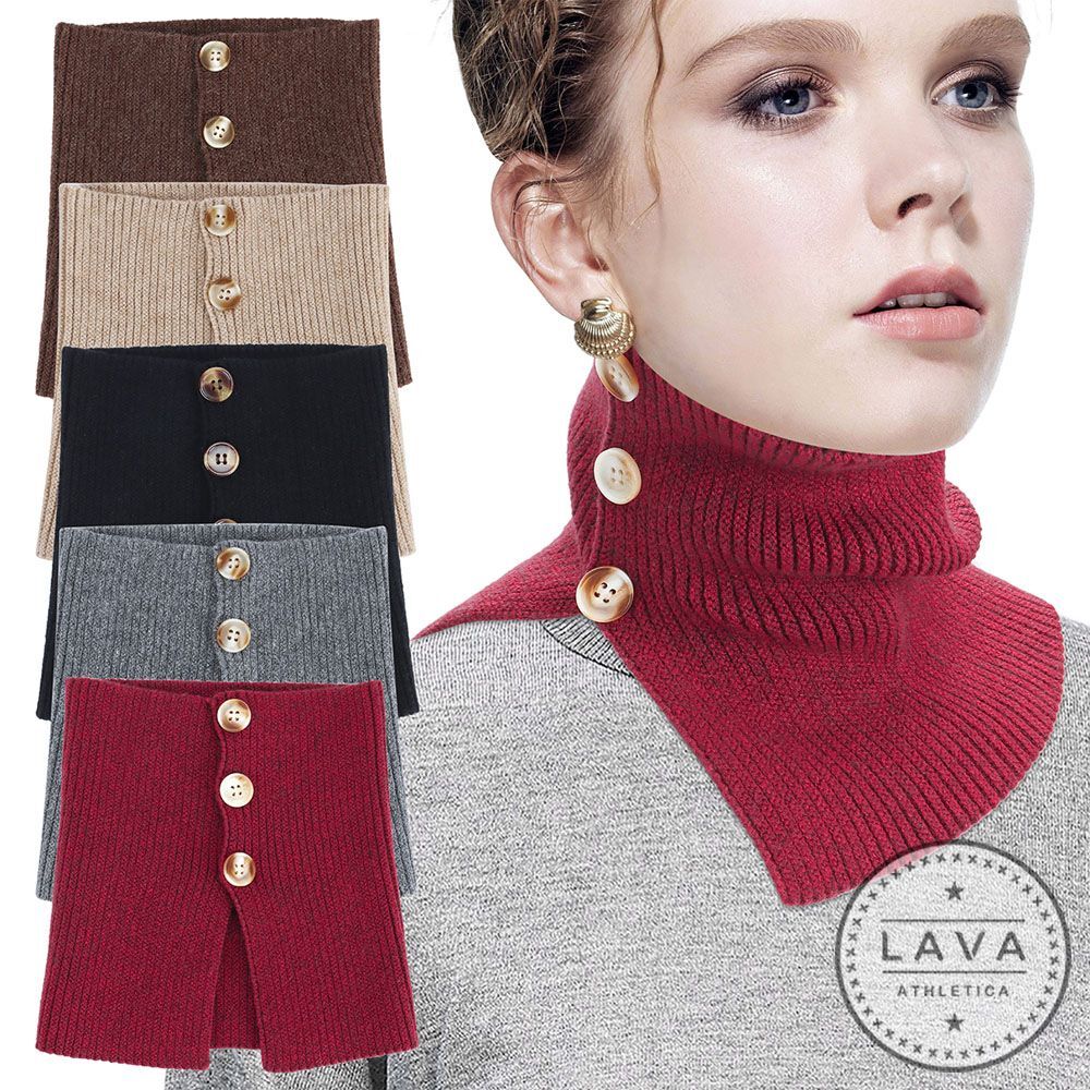 Womens Buttons Knit Turtleneck Collar Warmer Cover Scarf Faux Fake Collar LAVA