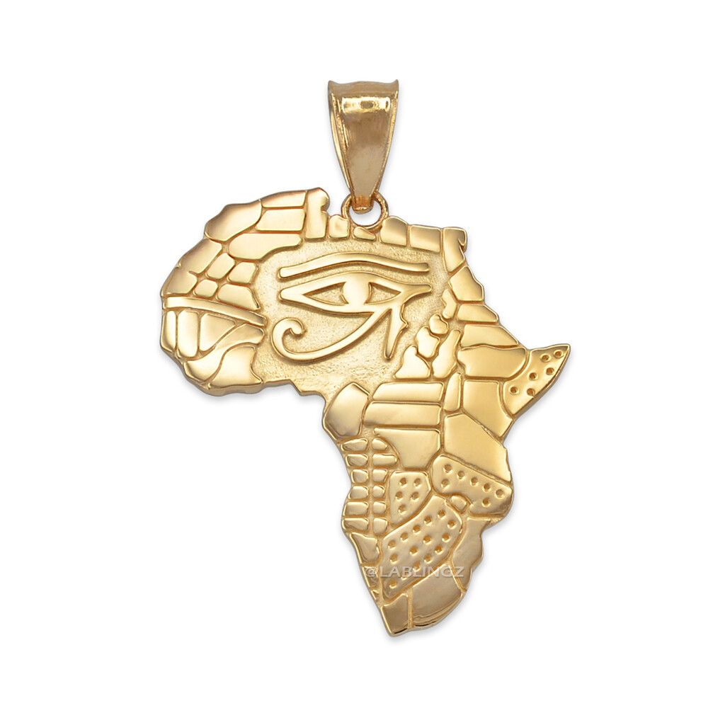 Pre-owned La Blingz Yellow Gold Eye Of Horus Africa Map Pendant Necklace