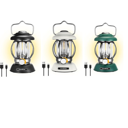 EverBrite Camping Lantern Rechargeable 4400mAh Battery 3Light Modes Multi-Color