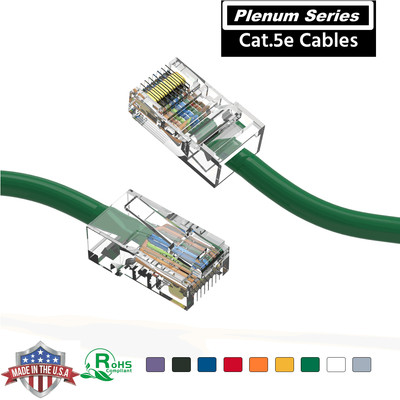 Plenum Cat5e Patch Cable CMP Rated UTP 24AWG Pure Copper, 14Ft up to 75Ft