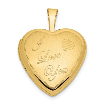Pre-owned Skyjewelers Real 14k Yellow Gold 16mm Polished & Satin I Love You Heart Locket
