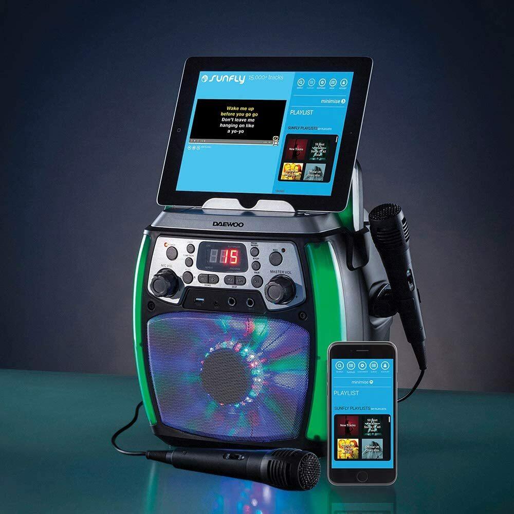 Daewoo Bluetooth Portable Karaoke Machine 2 Wired Microphones LED Lights CD MP3 5024996854787 eBay