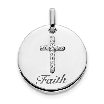 Pre-owned Superdealsforeverything Real 14kt White Gold Diamond Cross Faith Pendant