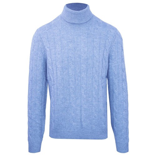 Pre-owned Malo Men Sweater Light Blue Wool Cashmere Turtleneck Long Sleeve Jumper Pullover