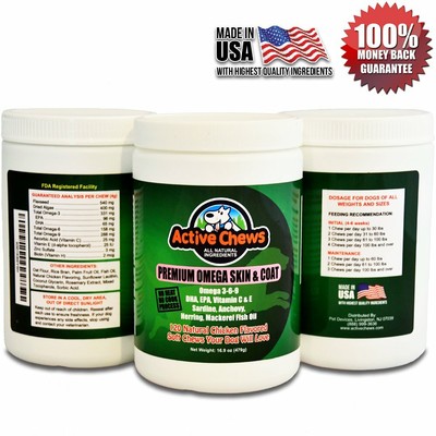 Active Chews Omega Fish Oil for Dogs Skin and Coat Supplement - 120 Dog Treats