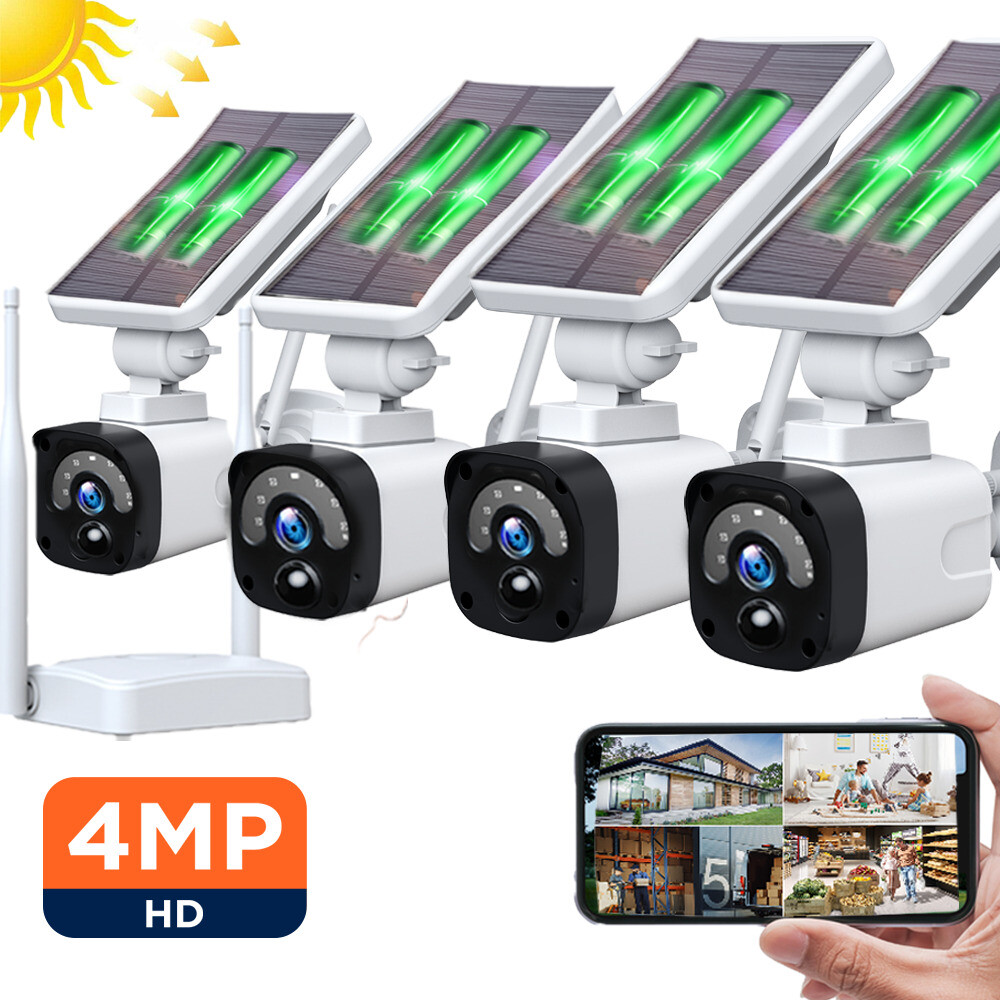 Wireles Secuirty Camera System Home 4MP IR PIR WiFi Solar Ba