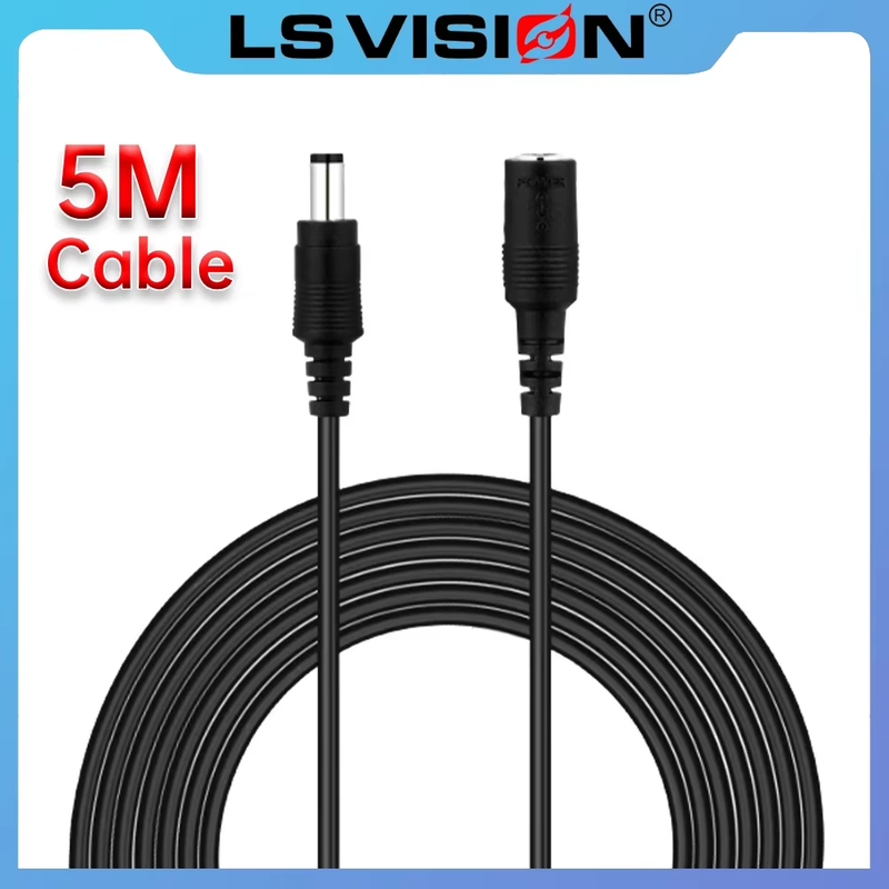 5M/16.5FT DC12V Power Cable Extension Cord 2.1*5.5mm Connector Male To Female Pl