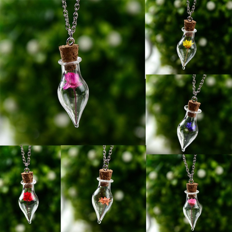 Natural Real Cute Flower Lucky Wish Glass Bottle Chain Penda