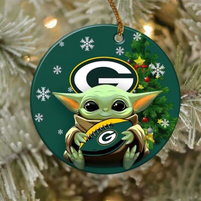 Baby Yoda Green Bay Football Team Packers Flat Christmas Ornament Fan Xmas Gift