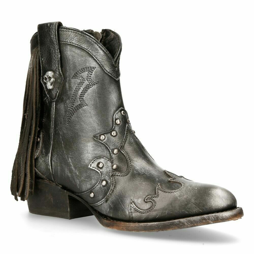 Pre-owned Rock Women's  Boots Wstm003-s1 Grey 100% Leather Cowboy Western Pointed Boots In Gray