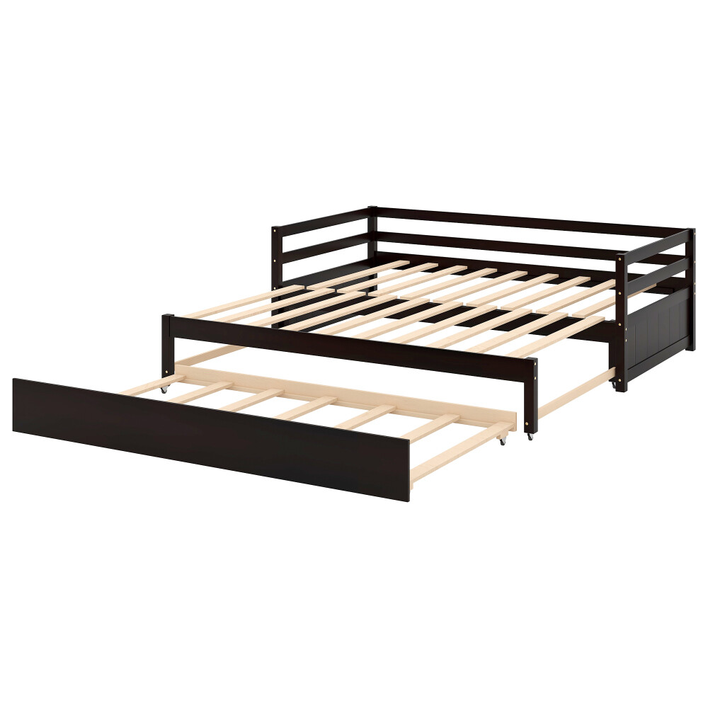 Twin or Double Twin Daybed Platform Bed Frame w/ Pull Out Trundle Sofa Bed Couch